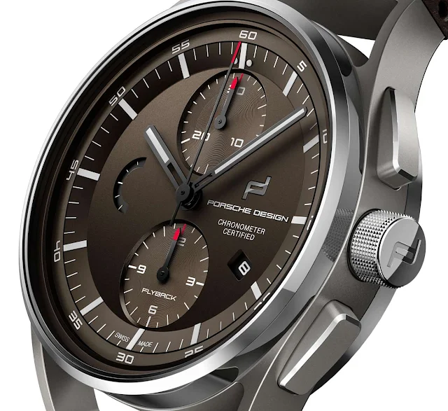 The dial of the Porsche Design 1919 Chronotimer Flyback Brown 