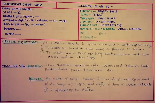 Lesson plan, English, topic-Coorg