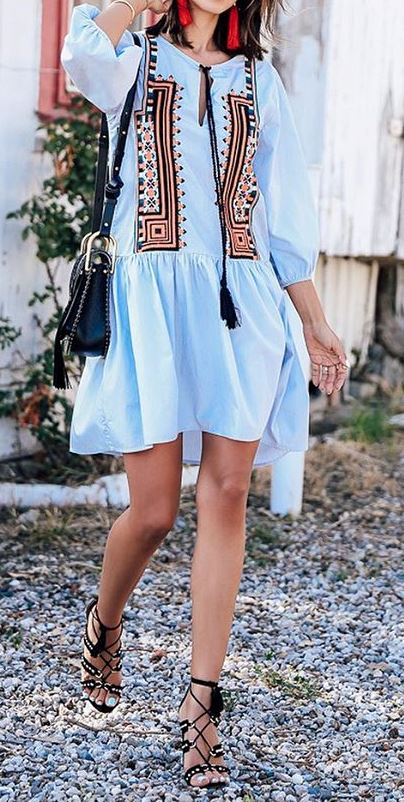 cute gypsy outfit: dress + bag
