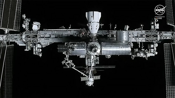 The International Space Station as seen from SpaceX's Dragon CRS-29 freighter as it approached the orbital outpost for docking...on November 11, 2023.