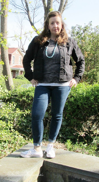 Black Striped T-Shirt and Jeans