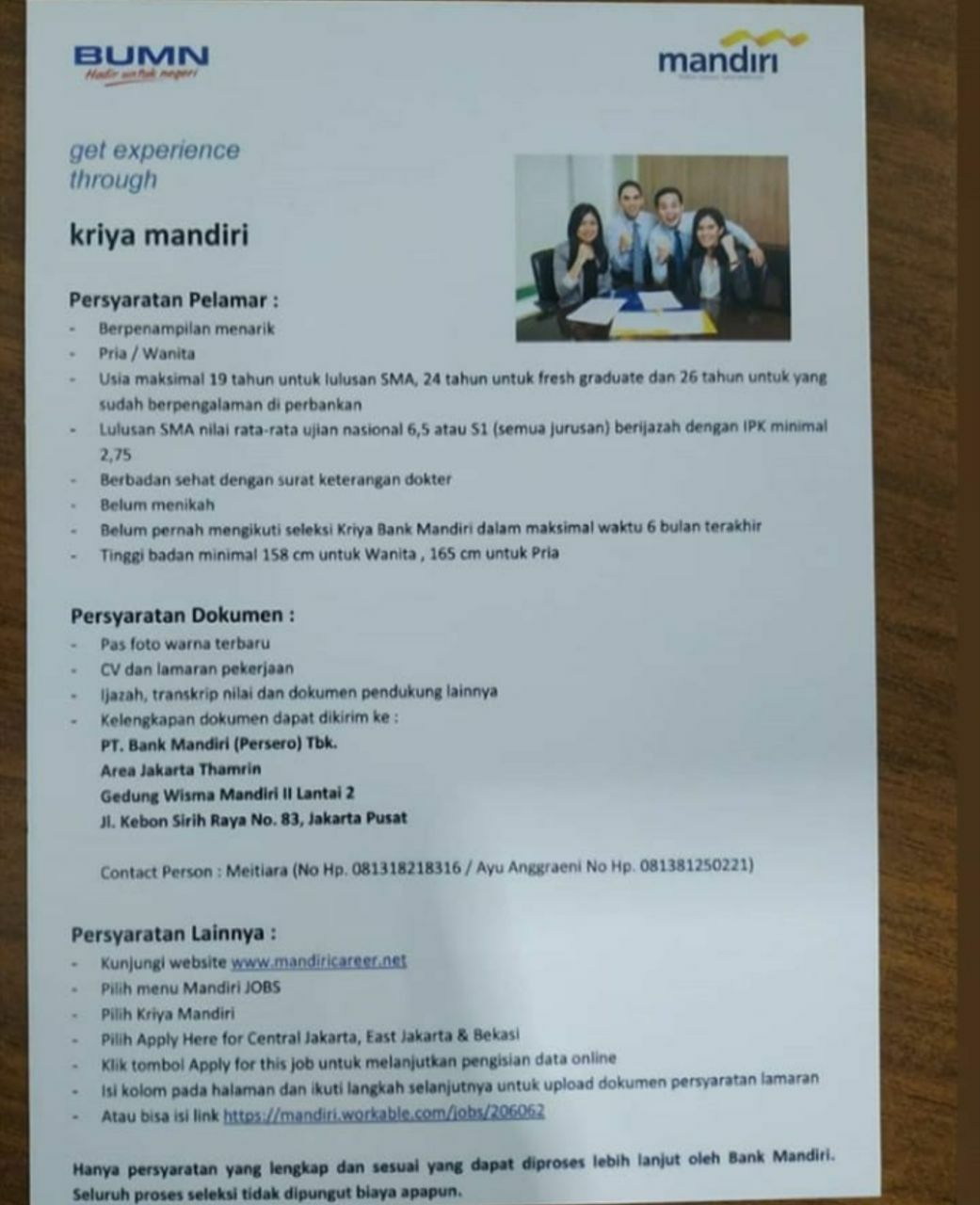 Syarat Kerja Di Bank Mandiri