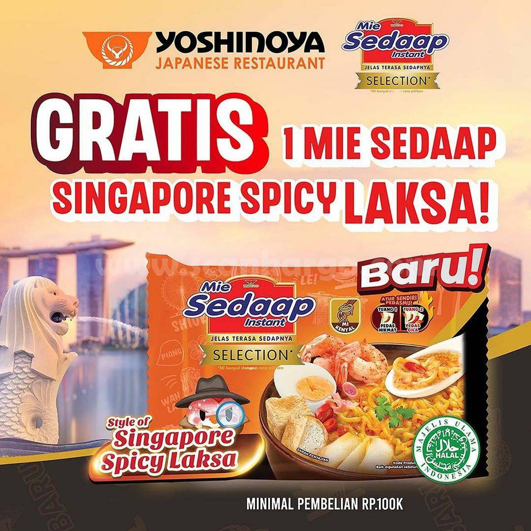 Yoshinoya Promo GRATIS Mie Sedaap Singapore Spicy Laksa