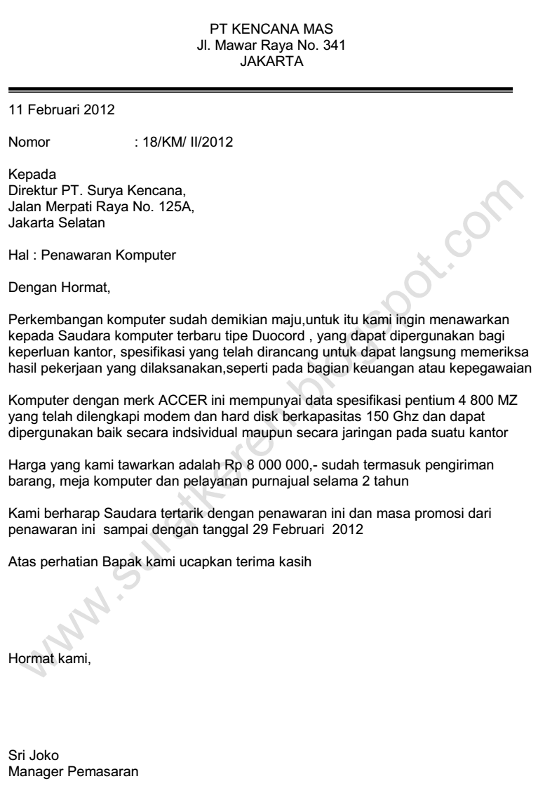 Surat Penawaran Komputer