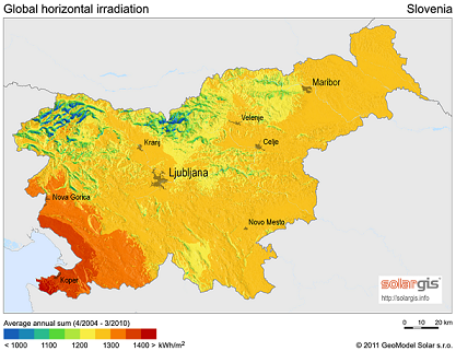 Slovenia: Global solar horizontal irradiation