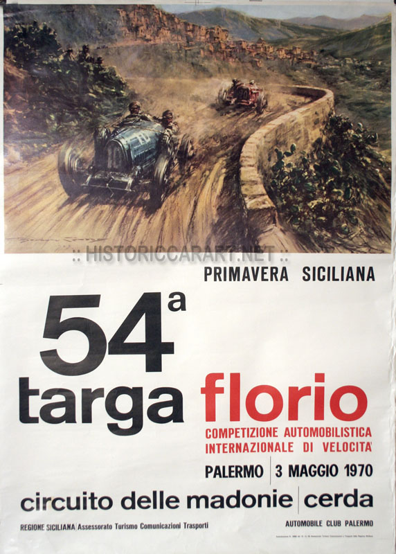 1970 54th Targa Florio Poster Artist F GordonCrosby Size 70 x 995cm