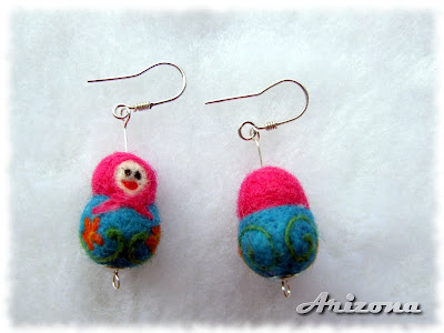 needle felted matrioshka earrings