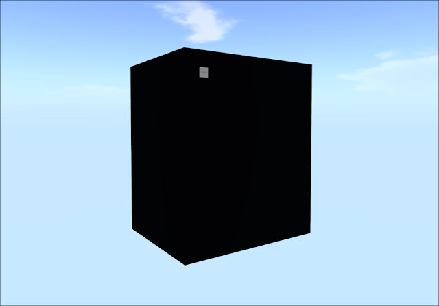 A Large black cube in the sky containing the rooms.