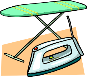 Green ironing board with iron clipart