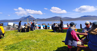 Waiting for our ferry in a beer garden