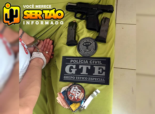 Policiais civis de Sousa e de Pombal cumprem mandado de prisão e apreendem pistola