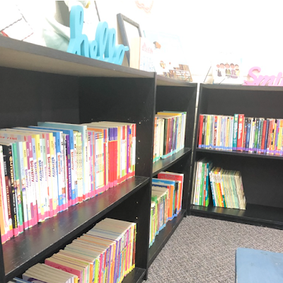 Classroom bookshelf organization for packing up at the end of the school year