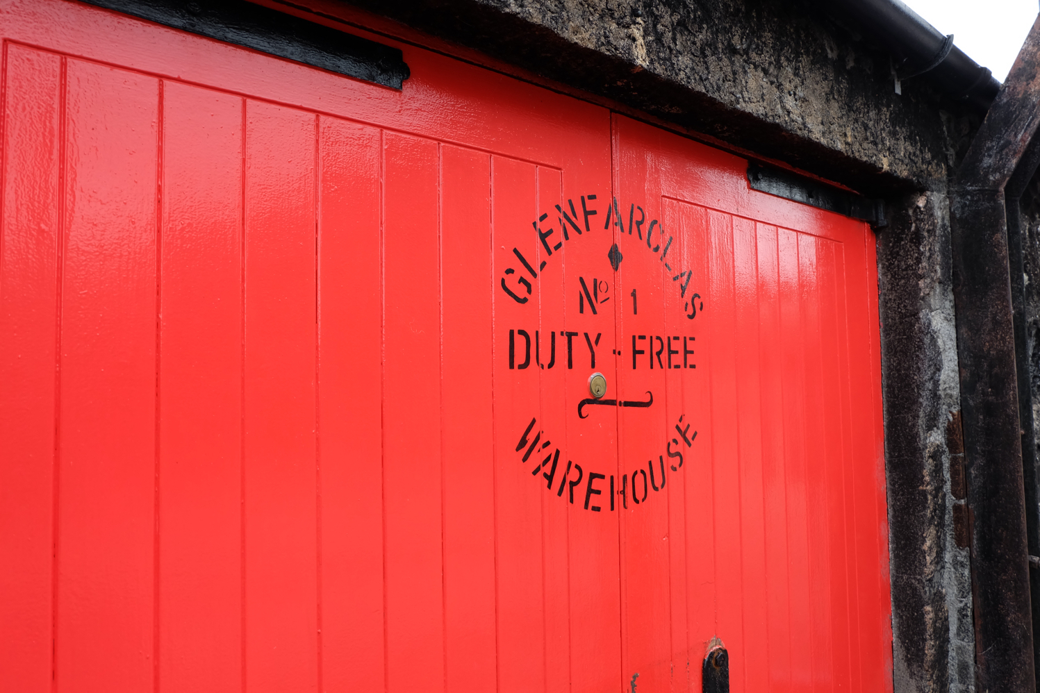 red door at Glenfarclas Distillery