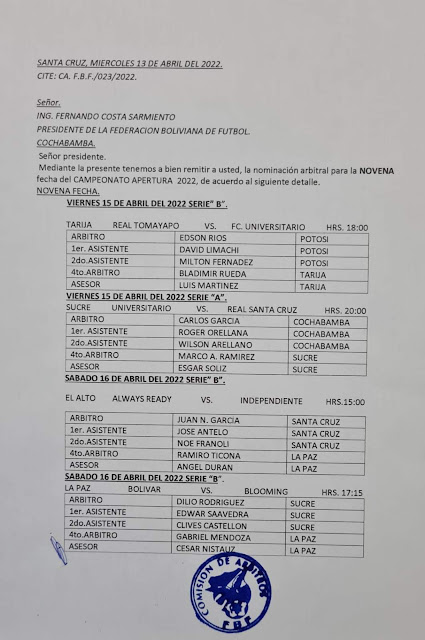 Arbitros Fecha 9 del Apertura 2022