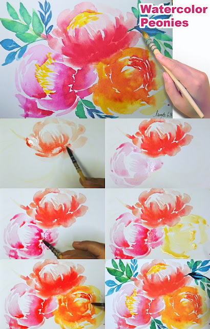 How to draw peony flowers step by step tutorial for a beginner speed paint.#watercolor flower