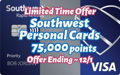 【期間限定】Southwest Rapid Rewards Personal Cards 75,000 ポイントオファー！