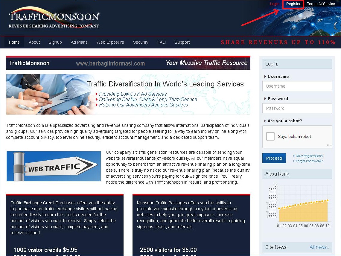 Cara daftar di traffic monsoon terbaru