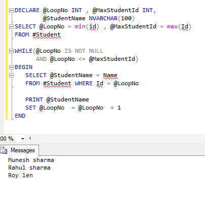 Sql declare for loop