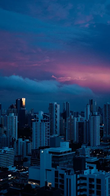 Evening, Skyscrapers. City, Buildings, Architecture