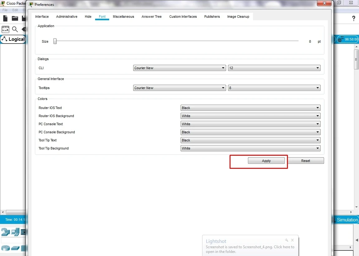 Change Font Size in Cisco Packet Tracer