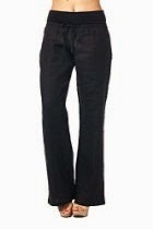 <br />High Style Women's Full length fold over 100% linen pants with drawstring tie