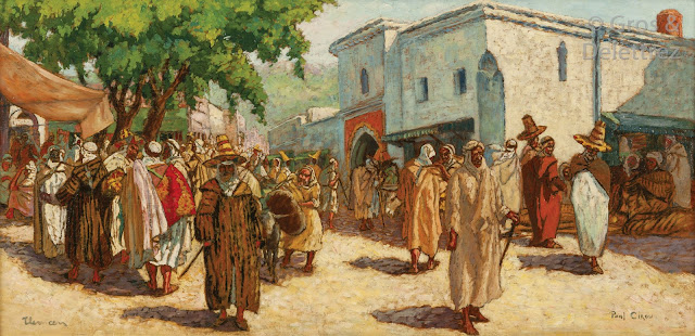 Marché à Tlemcen - Paul Cirou (Français - 1869-1951) - Huile sur panneau - 29x60cm