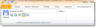 MessageExport toolbar in Microsoft Office Outlook. Selected is "Export to EML"