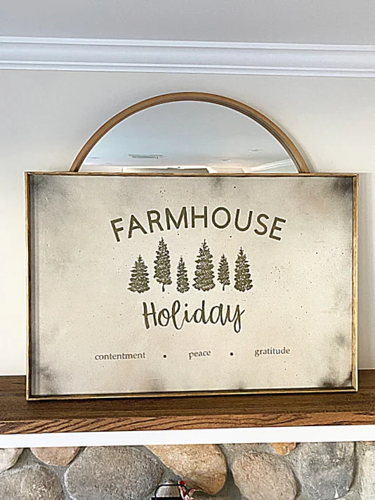 farmhouse sign on mantel