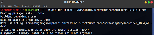 sudo apt-get install ~/Downloads/screamingfrogseospider_10.4_all.deb