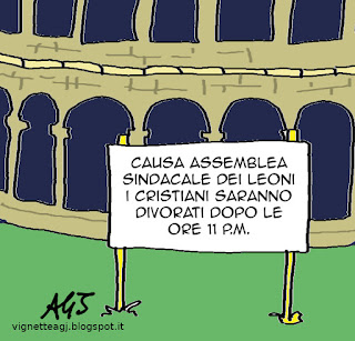 Sciopero, sindacati, colosseo, satira vignetta