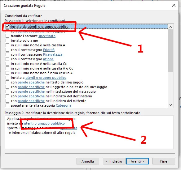 Regole posta in arrivo Outlook