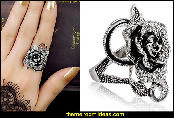 Gothic Vintage Stainless Steel Big Rose Flower Band Ring