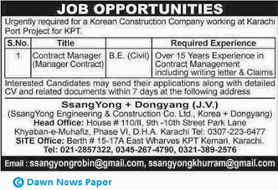 Urgently Required for Korean Construction Company at Karachi