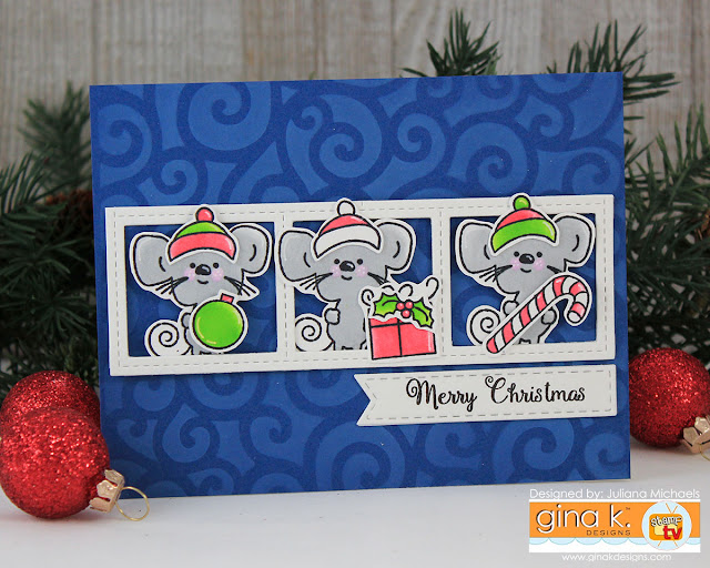 Merry Christmas Card by Juliana Michaels featuring Noelle Mouse Stamp Set by Gina K Designs