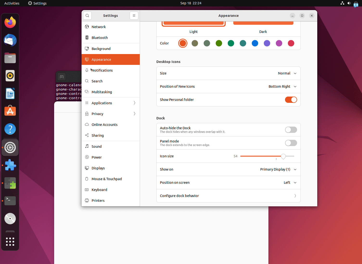 Ubuntu Dock panel hidden settings
