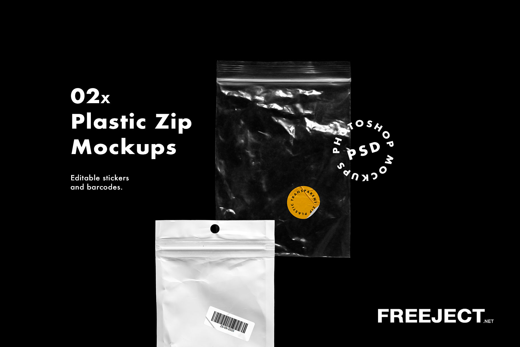 Download Small Plastic Zip With Sticker Barcode Mockups Free Download Photoshop Template Psd File