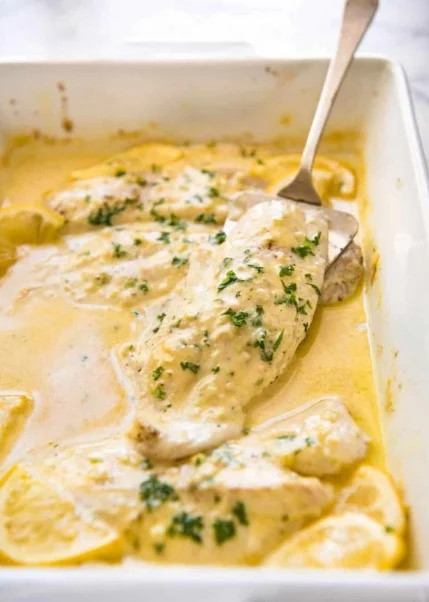 BAKED FISH WITH LEMON CREAM SAUCE