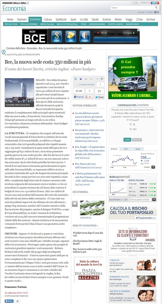 Sièti de la BCE Corriere de la Serra