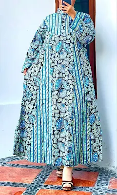 gamis batik warna hijau tosca