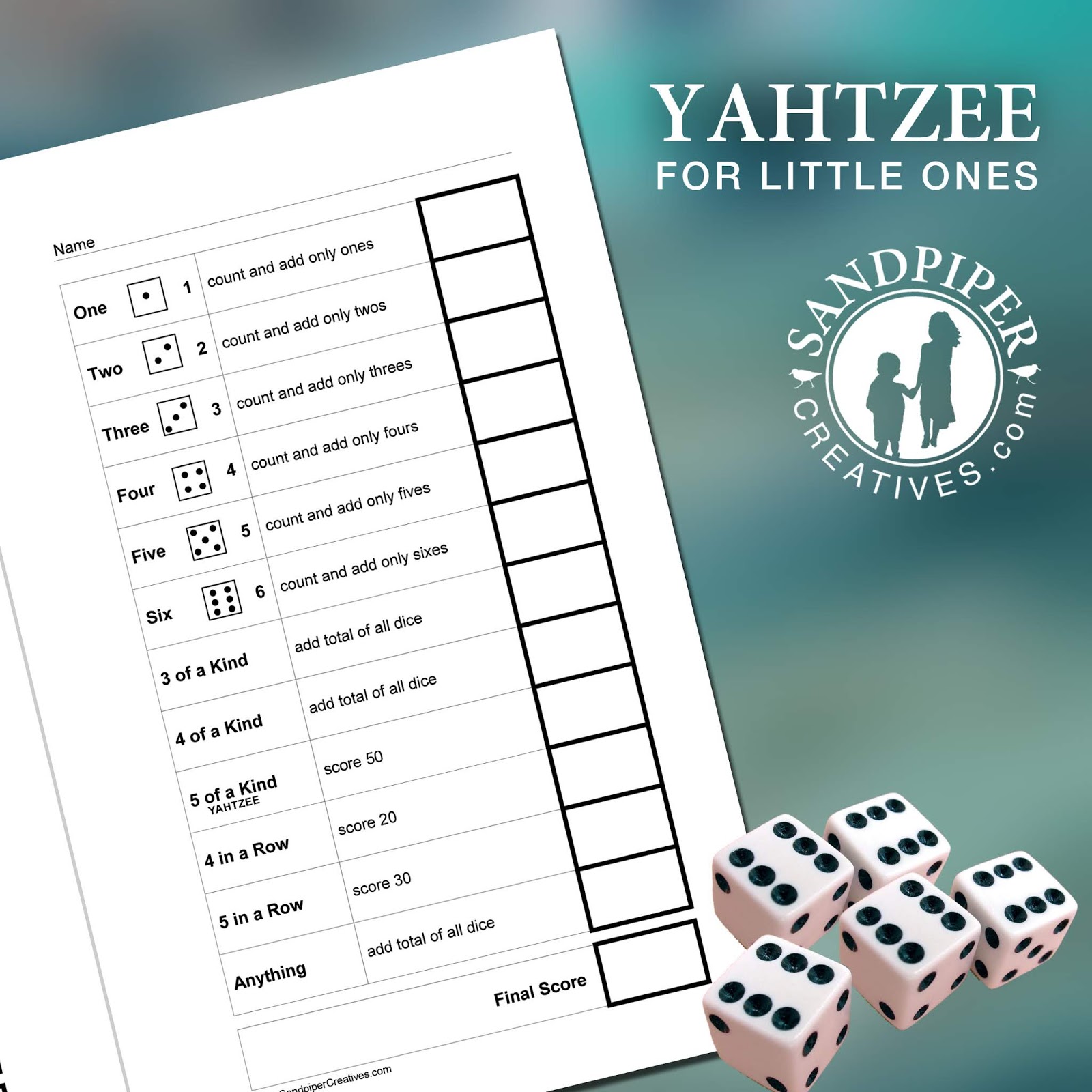 yahtzee score card for kids free printable