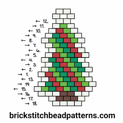 Click for a larger image of the Red Garland Christmas Tree brick stitch bead pattern color chart.