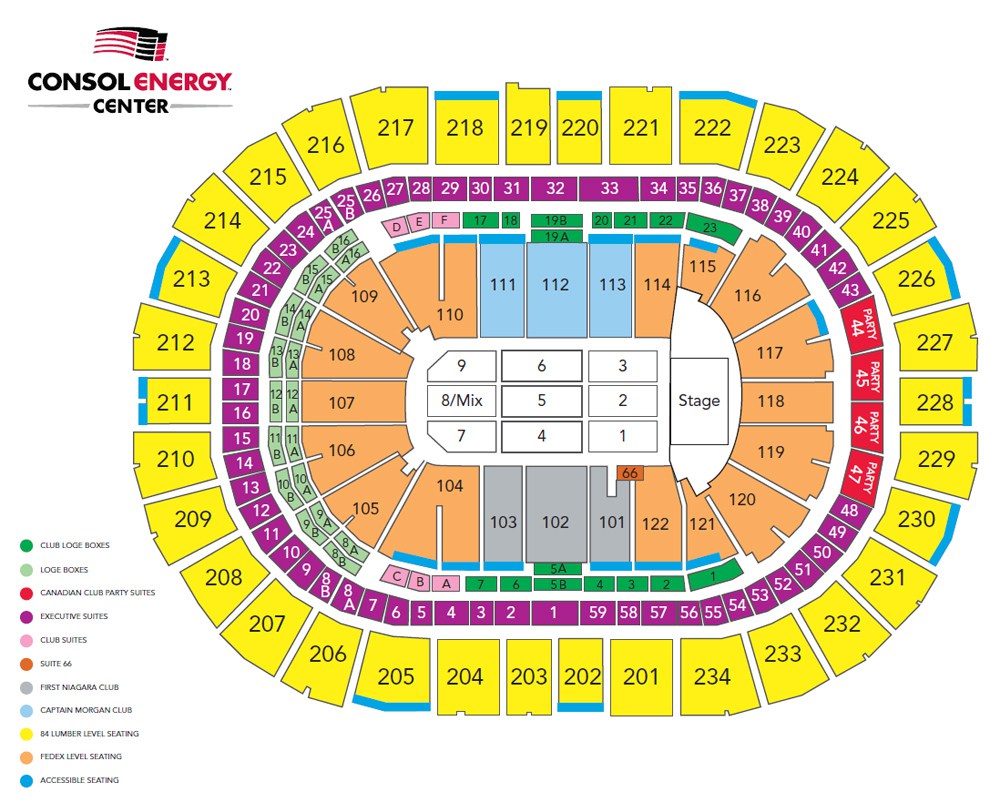 Consol Energy Center seat row numbers detailed seating chart - consol energy center seating