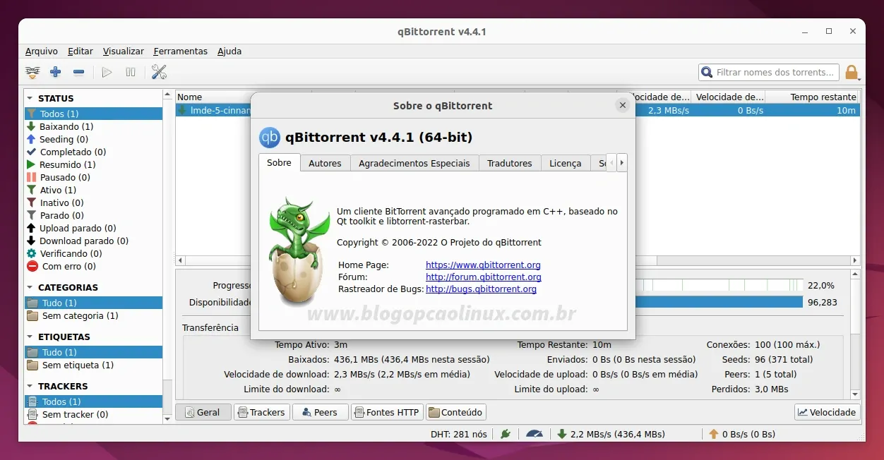 qBittorrent executando no Ubuntu 22.04 LTS (Jammy Jellyfish)