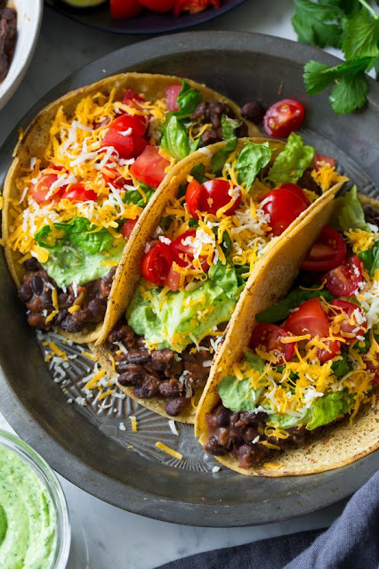 Black Bean Tacos {with Avocado Cilantro Lime Crema}