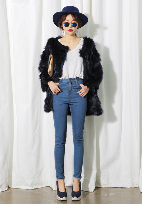 Dark Tone Chic Fur Jacket