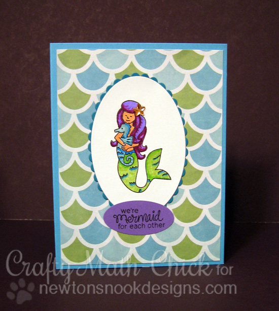 Mermaid card by Crafty Math-Chick | Mermaid Crossing Stamp Set by Newton's Nook Designs #mermaid #newtonsnook