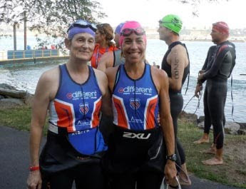 GDB alumna Cindy Rogers at the Nautica NYC Triathalon with her sighted guide partner