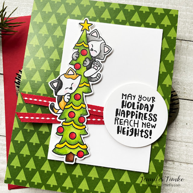 Deck the Halls with Inky Paws Week - Day 1 - Jennifer Timko | Holiday Heights Stamp Set and Christmas Time Paper Pad by Newton's Nook Designs #newtonsnook #handmade