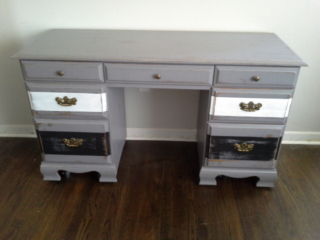 Rustic Grey White and Black Painted Desk