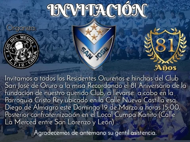 invitacion club san jose oruro cochabamba